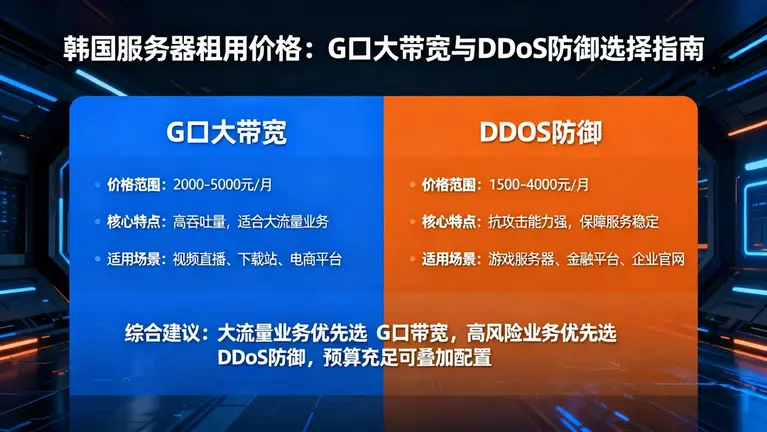 韩国服务器租用价格：G口大带宽与DDoS防御怎么选？