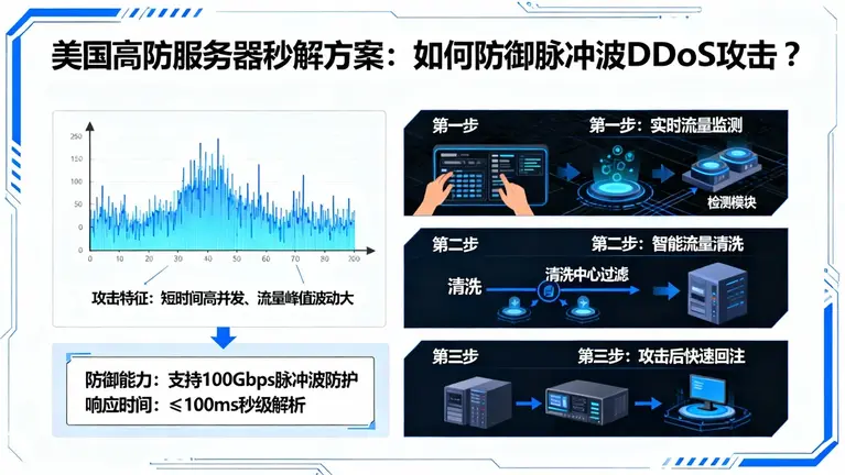美国高防服务器秒解方案：如何防御“打不死”的脉冲波DDoS攻击？