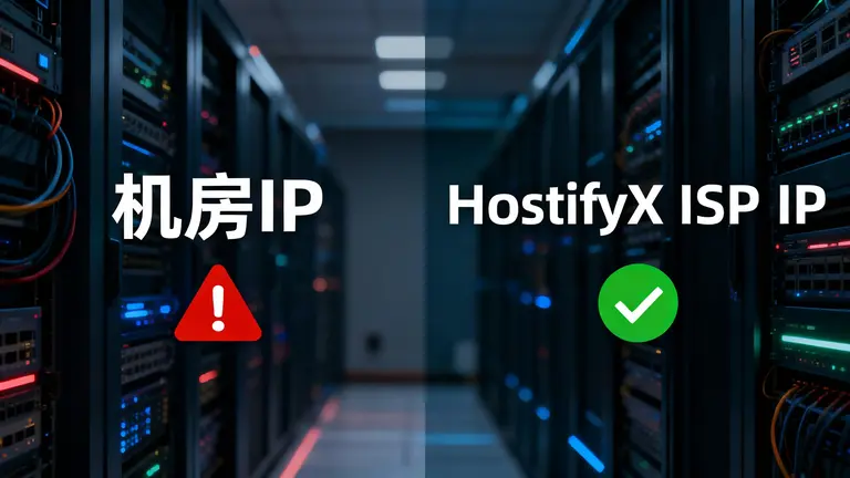 左边是“机房IP”被平台标记为警告，右边是“HostifyX ISP IP”被标记为通过