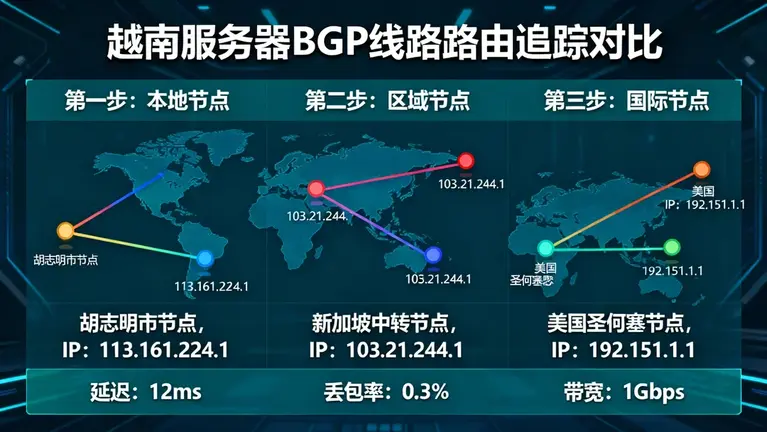 越南服务器BGP线路路由追踪对比