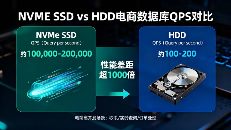 NVMe SSD在电商数据库查询（Query per second）上对比HDD的巨大优势