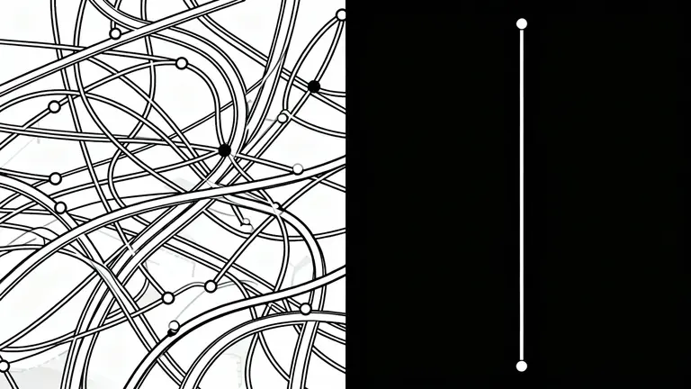 左侧是杂乱的绕路路由地图，右侧是清晰的直连路由