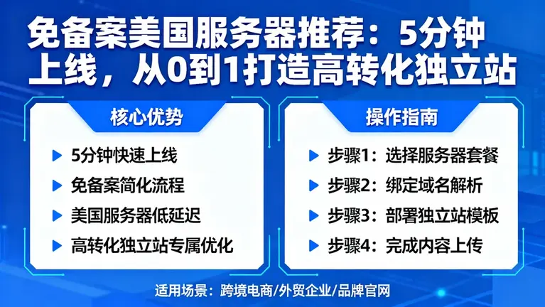 免备案美国服务器推荐：5分钟上线，从0到1打造高转化独立站