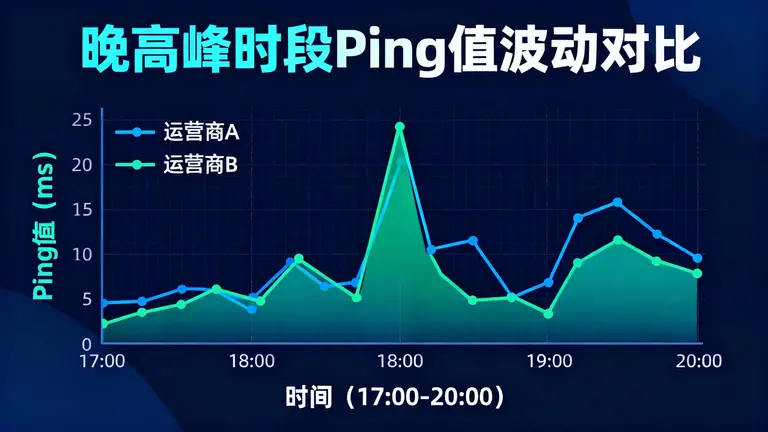 晚高峰时段Ping值波动的折线图对比