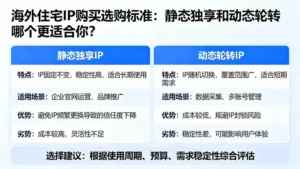 海外住宅IP购买选购标准：静态独享和动态轮转哪个更适合你？