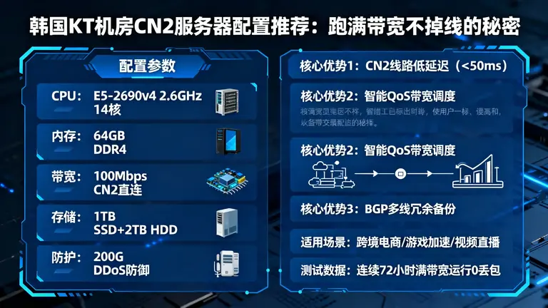 韩国kt机房cn2服务器配置推荐：跑满带宽也不掉线的秘密