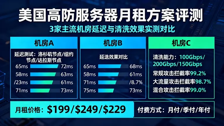 美国高防服务器月租方案评测：实测3家主流机房的延迟与清洗效果