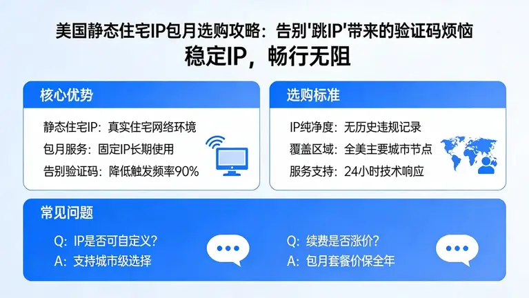 美国静态住宅IP包月选购攻略：告别“跳IP”带来的验证码烦恼