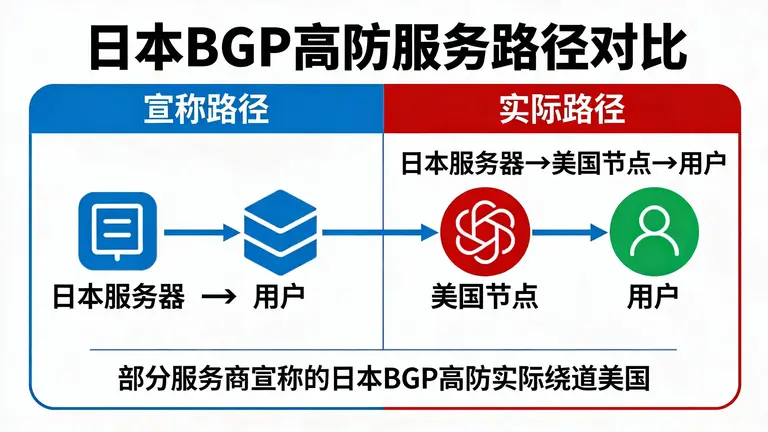 很多服务商宣称的日本BGP高防实际上会绕道美国