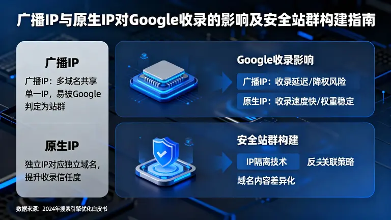 广播IP与原生IP对Google收录的巨大影响，助您构建安全的站群网络