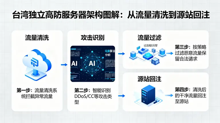 台湾独立高防服务器架构图解：从流量清洗到源站回注