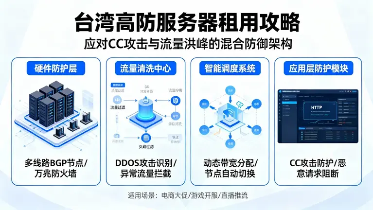 台湾高防服务器租用攻略：应对CC攻击与流量洪峰的混合防御架构