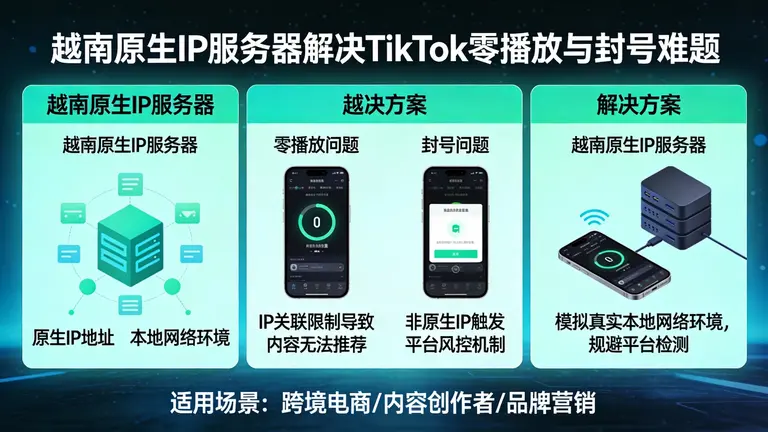 越南原生IP服务器搞定TikTok零播放与封号难题