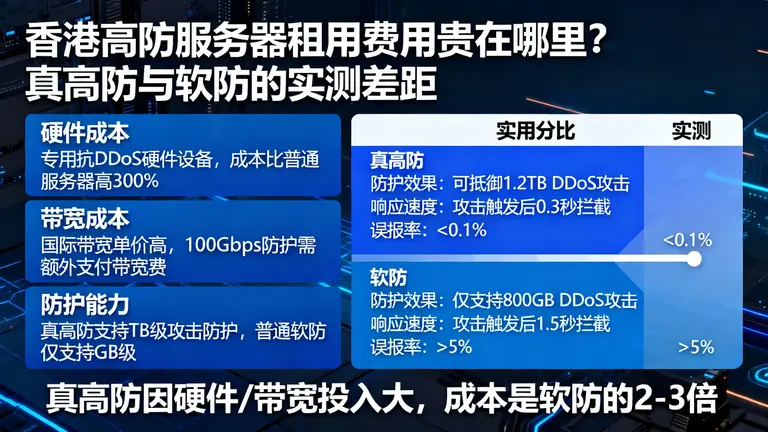 香港高防服务器租用费用贵在哪里？真高防与软防的实测差距