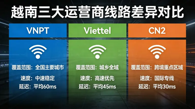 越南三大运营商VNPT、Viettel与CN2线路差异