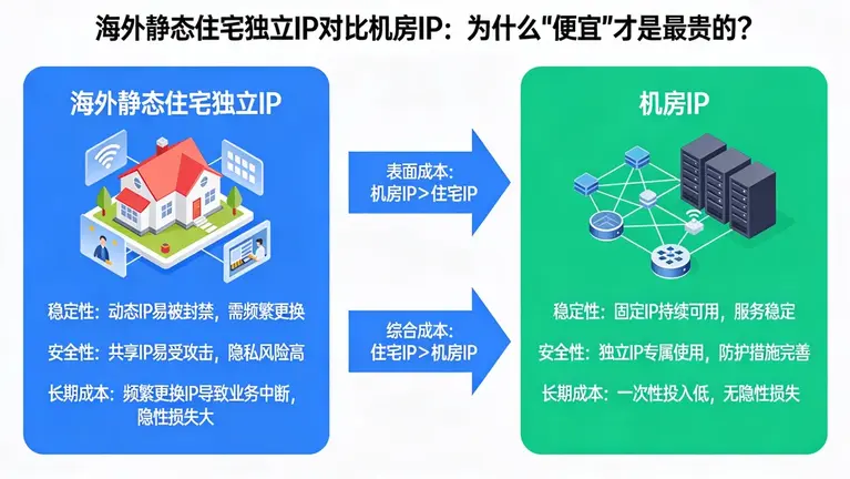 海外静态住宅独立IP对比机房IP：为什么“便宜”才是最贵的？
