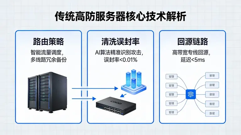 传统高防服务器从路由策略、清洗误封率到回源链路