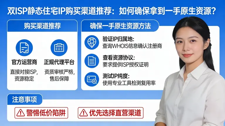 双ISP静态住宅IP购买渠道推荐：如何确保拿到一手原生资源？