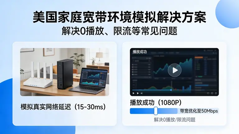 通过模拟美国家庭真实宽带环境，解决0播放、限流等常见问题