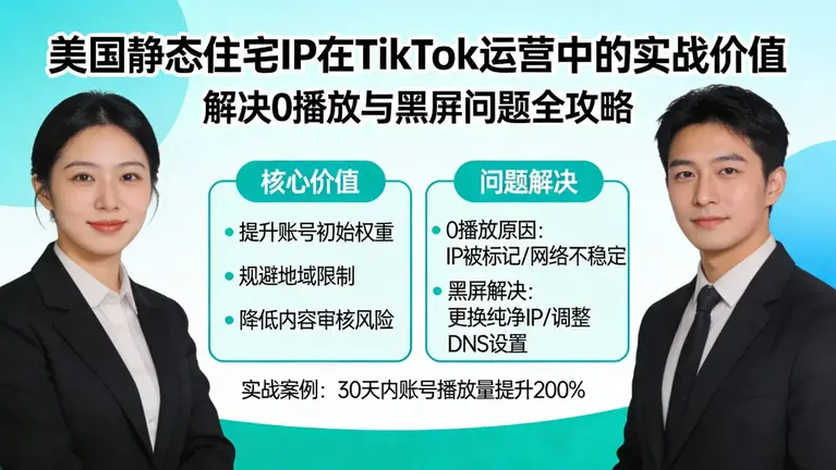 美国静态住宅IP在TikTok运营中的实战价值：解决0播放和黑屏问题
