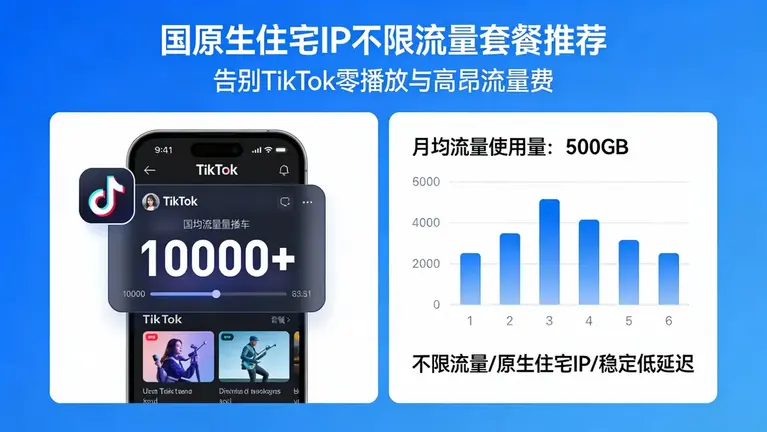 美国原生住宅IP不限流量套餐推荐：告别TikTok零播放与高昂流量费