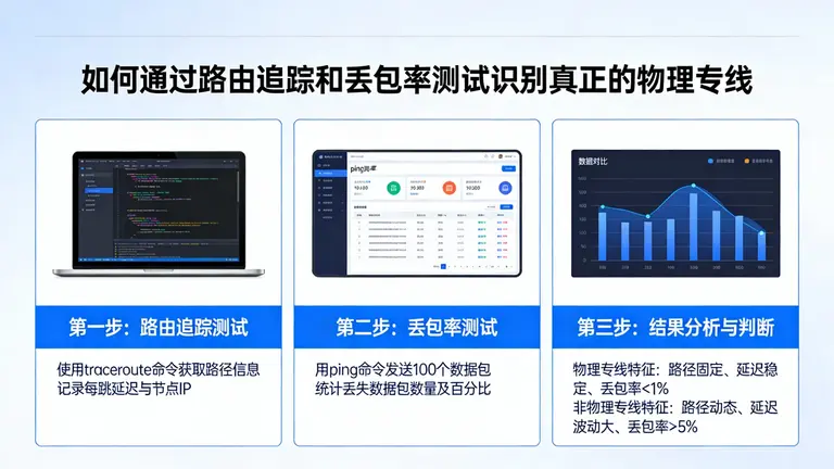 如何通过路由追踪和丢包率测试识别真正的物理专线
