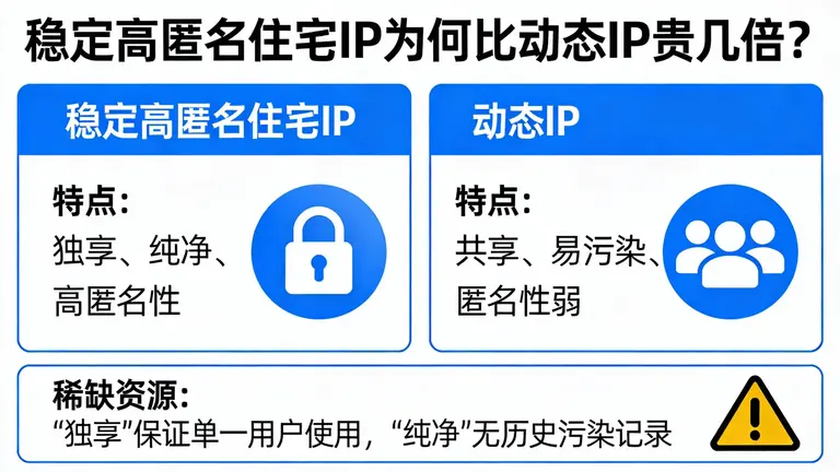 稳定高匿名住宅IP为何比动态IP贵几倍？因为“独享”和“纯净”是稀缺资源