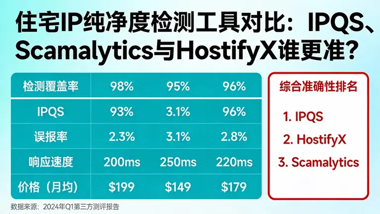 住宅ip纯净度检测工具对比：IPQS、Scamalytics与HostifyX谁更准？