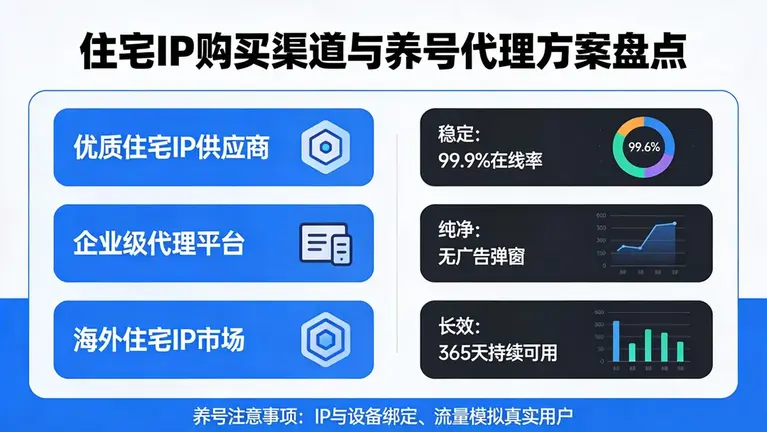 住宅IP购买渠道有哪些适合养号？稳定、纯净、长效代理方案盘点
