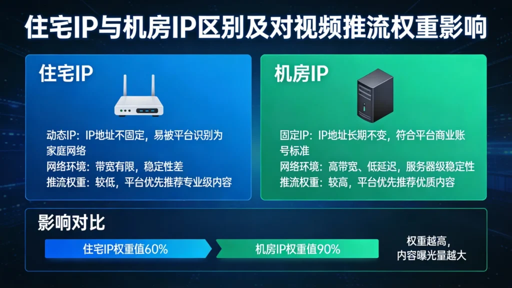 住宅ip与机房ip区别直接影响视频推流权重