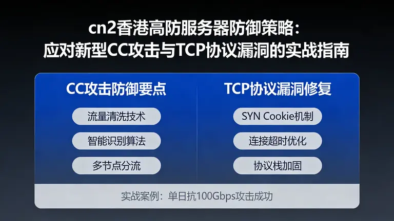 cn2香港高防服务器防御策略：应对新型CC攻击与TCP协议漏洞的实战指南