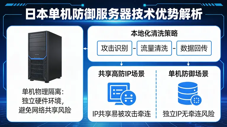 日本单机防御服务器通过单机物理隔离和本地化清洗策略，彻底解决共享高防IP容易被牵连的痛点