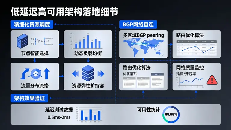 通过精细化资源调度和BGP网络直连，实现低延迟高可用架构的具体落地细节