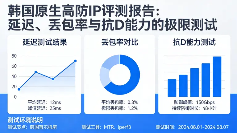 韩国原生高防IP评测报告：延迟、丢包率与抗D能力的极限测试