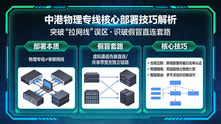 中港物理专线部署不只是拉一根网线。带你识破假冒直连的包装套路，全面了解合规互联、物理隔离架构以及智能路由容灾的核心部署技巧