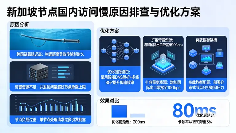 新加坡节点国内访问慢的原因排查，从网络架构层面根除跨国卡顿痛点