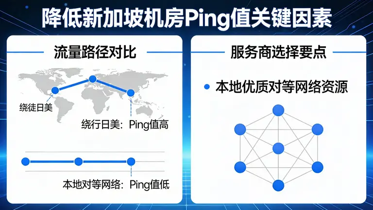 降低新加坡机房Ping值的关键在于避免流量绕行日美，选择具备本地优质对等网络资源的服务商至关重要