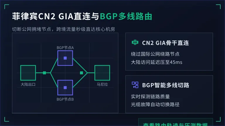 菲律宾CN2 GIA直连与BGP多线路由