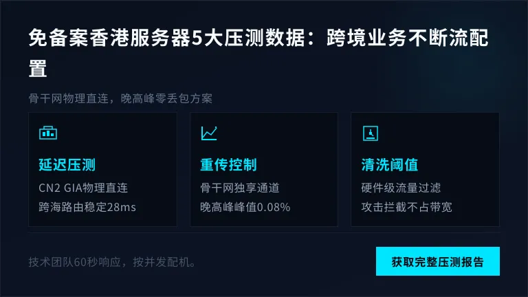 免备案香港服务器5大压测数据：跨境业务不断流配置