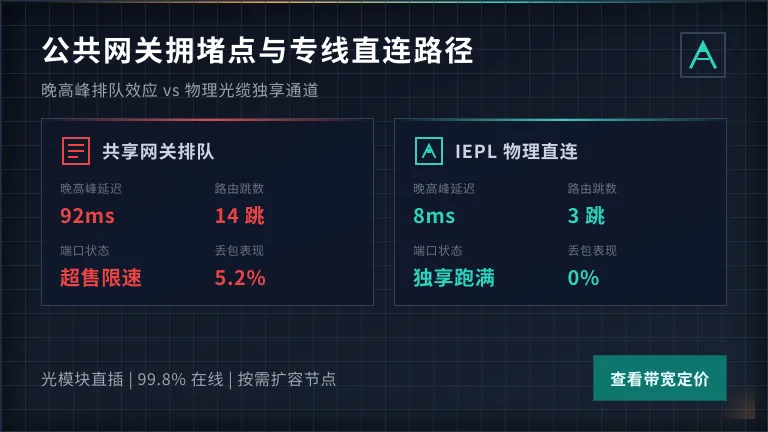 公共网关拥堵点与专线直连路径
