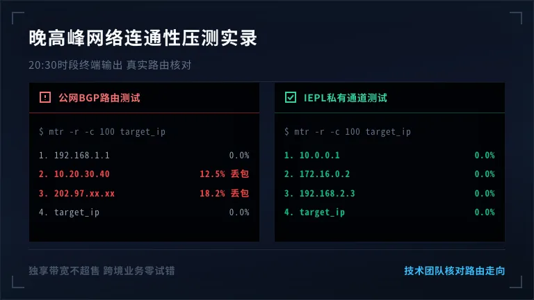 公网丢包节点，私有通道全绿状态