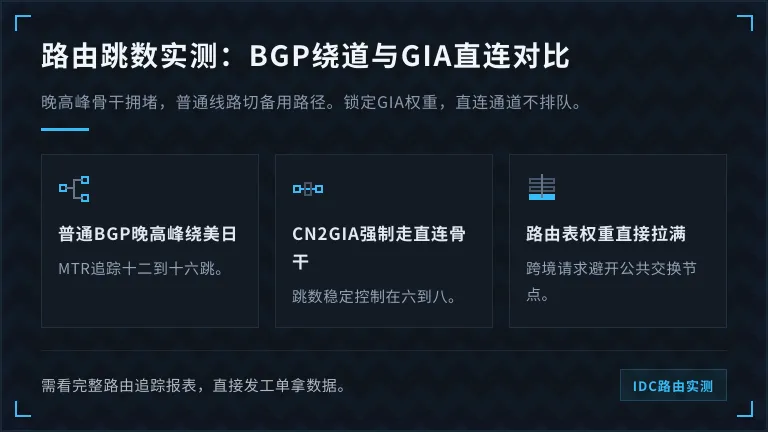 普通BGP绕美日与新加坡CN2-GIA直连的跳数差异