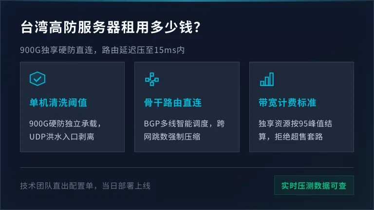 台湾高防服务器租用多少钱？900G独享防御价格与路由延迟对比