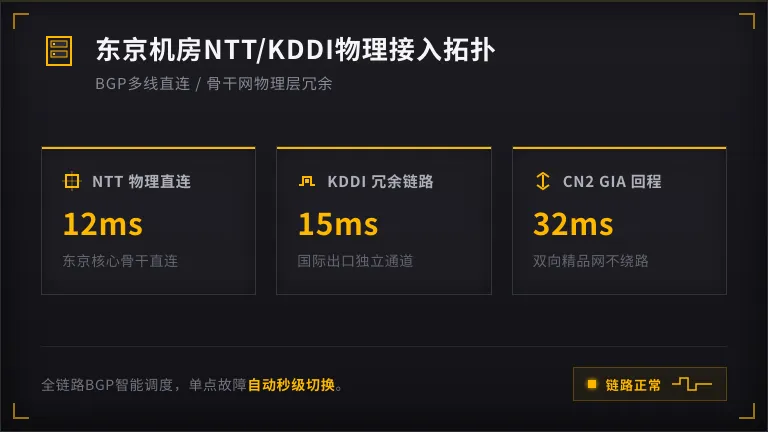 日本服务器CN2 GIA三网回程路由压力测试 3 东京机房机NTT/KDDI线路接入拓扑图