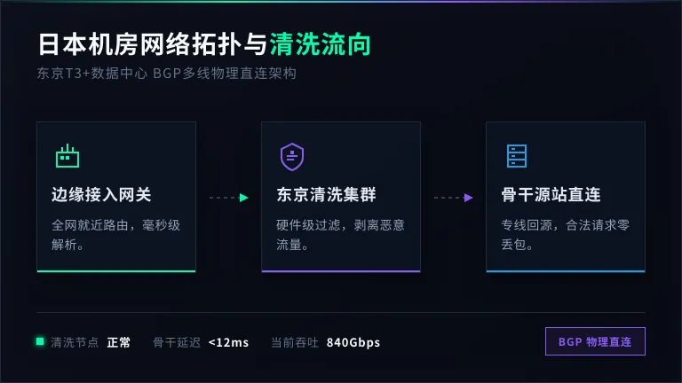 日本机房网络拓扑与清洗节点流向图 