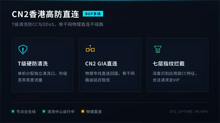 cn2香港高防服务器防CC与DDoS，直连不绕路