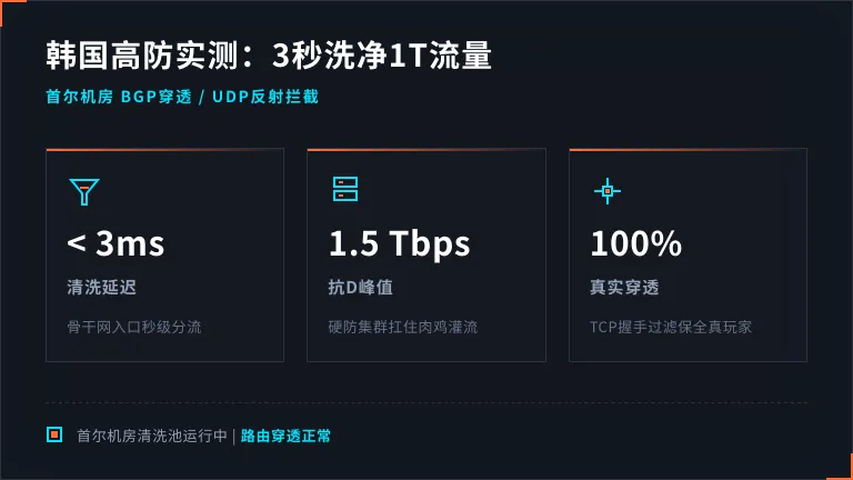 韩国高防ddos防护实测：3秒洗掉1T流量不掉线
