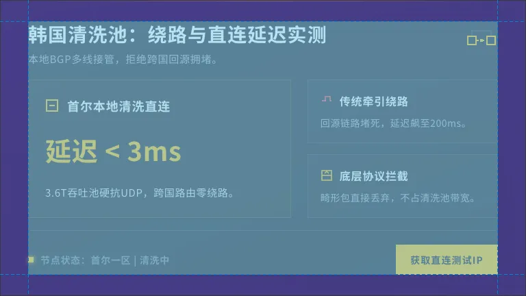 韩国高防服务器推荐:3.6T清洗池实测,解决跨国回源丢包死穴 2 韩国本地清洗池流量,绕路与直连的延迟差异