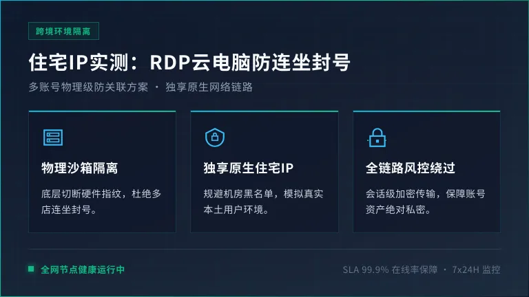 住宅ip购买实测：跨境RDP云电脑如何解决连坐封号