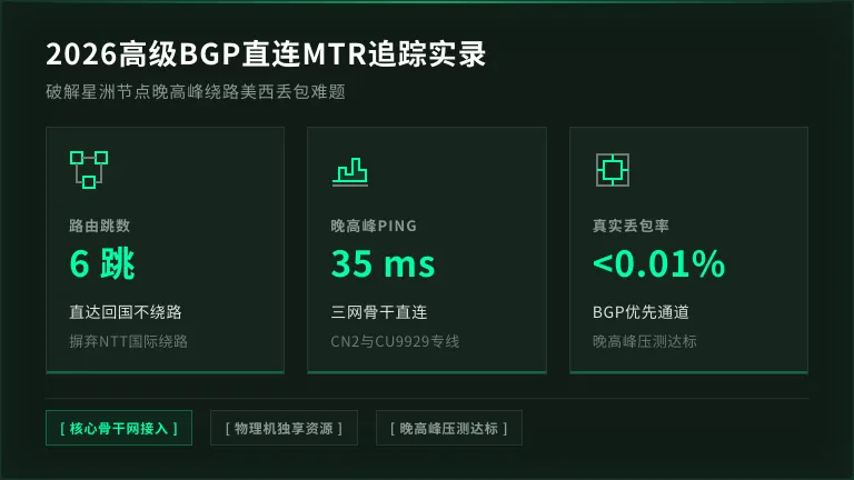 新加坡服务器延迟高？2026高级BGP直连线路MTR追踪实录